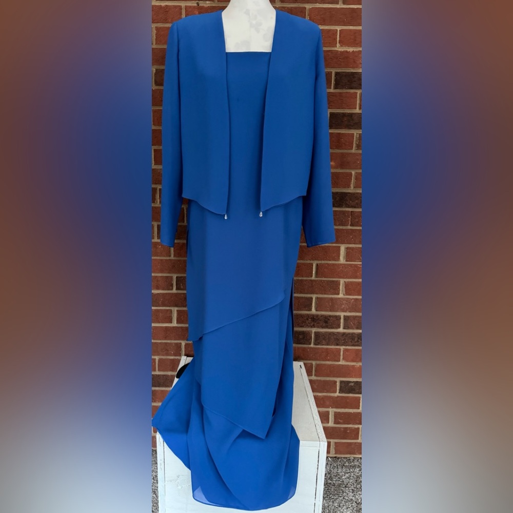 Ursula of Switzerland Sapphire Blue Layered Dress with Jacket - Picture 1 of 10